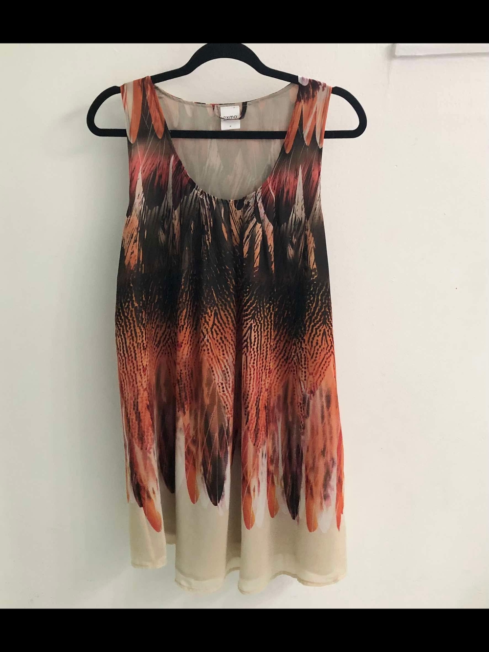 Orange and Black Feather-Print Sleeveless Tunic